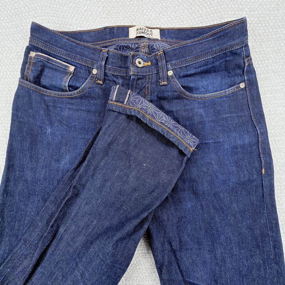 Naked & Famous Jeans Mens 33x32 Raw Denim Weird Guy Selvedge Dark Indigo Wash